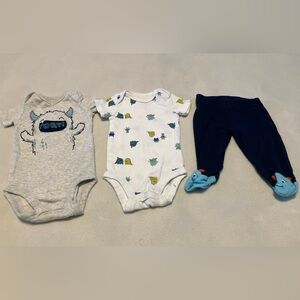 Carter's Gray, White, and Navy Monster Baby Bodysuit Set
